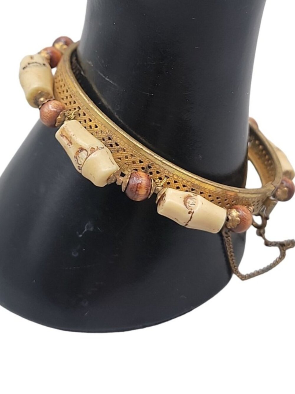 Rare Miriam Haskell Hinged Clamper Bangle Bracelet Vintage 1950s Signed 6.5"